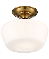 Regency Hill Schoolhouse Rustic Farmhouse Ceiling Light Semi Flush Mount Fixture Set of 2 Soft Gold Metal Opal Glass for Bedroom