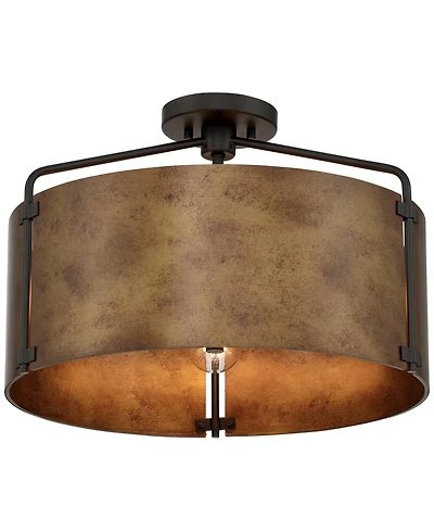 Possini Euro Design Possini Euro Julian Wide Rustic Bronze Drum 3-Light Ceiling Light