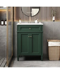 Busdays 24 Inch Bathroom Vanity with Sink 2 Doors Tip Out Drawer Soft Close Hinges Built In Organizers Storage Cabinet