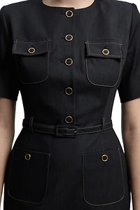Karen Millen Women's Tailored Denim Belted Midi Dress