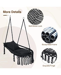 Sugift Macrame Hanging Swing Chair with Two Removable Cushions