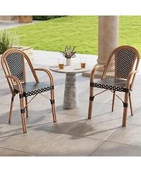 Gouun Set of 2 Hand-Woven Pe Wicker Outdoor French Bistro Chairs with Galvanized Steel Frame