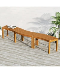 Gouun Outdoor Curved Acacia Wood Backless Bench Set of 2 for Front Porch and Fire Pit