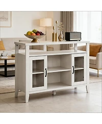 Clihome 45.75 Inch Retro Wood Storage Cabinet Buffet with Glass Doors for Dining Room Entryway