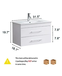 Sillysis Glossy White Wall Mounted Bathroom Vanity with Sink , Soft Close Drawers