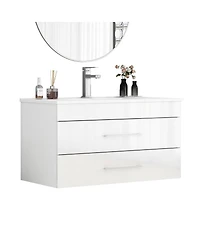 Sillysis Glossy White Wall Mounted Bathroom Vanity with Sink , Soft Close Drawers
