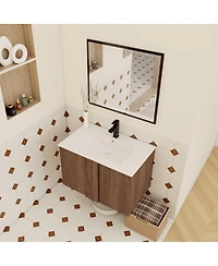 Sillysis Wall Mounted Bathroom Vanity with Ceramic Sink, Soft Close Double Doors
