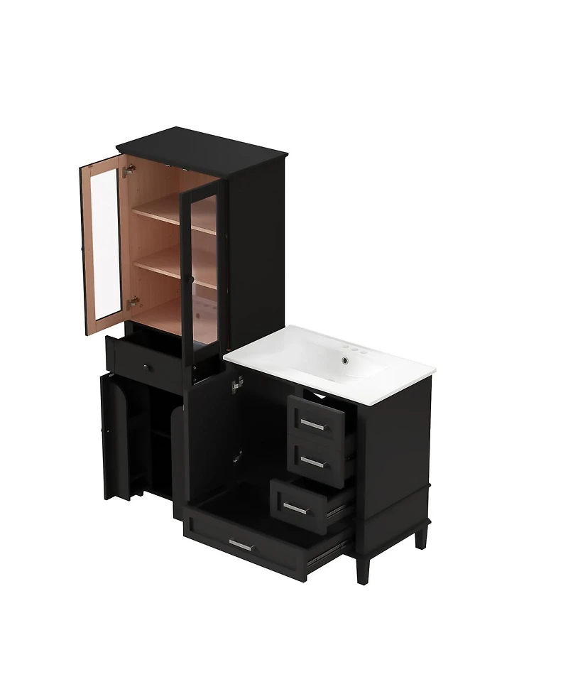 Sillysis 30 Inch Bathroom Vanity Set with Tall Storage Cabinet, Ceramic Sink, Soft Close Drawers for Modern