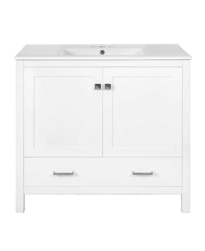 Sillysis 36 Inch Bathroom Vanity with Ceramic Sink, Solid Wood Frame, Soft Close Doors and Divided Drawer for Small Spaces