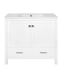 Sillysis 36 Inch Bathroom Vanity with Ceramic Sink, Solid Wood Frame, Soft Close Doors and Divided Drawer for Small Spaces