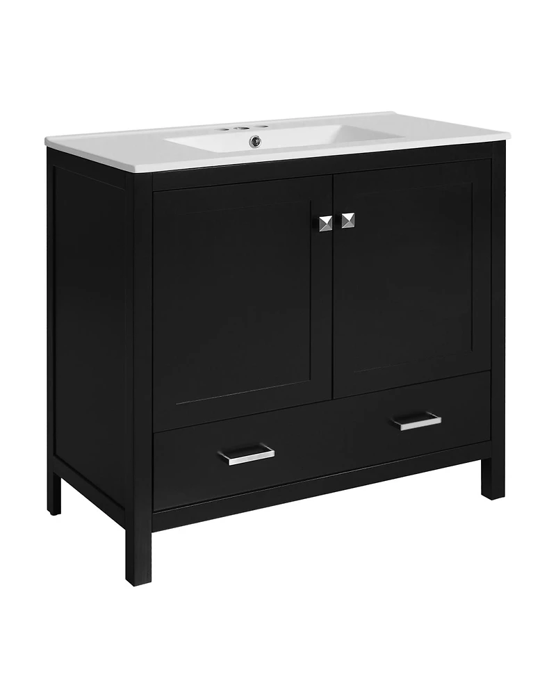 Sillysis 36 Inch Bathroom Vanity with Ceramic Sink, Solid Wood Frame, Soft Close Doors and Divided Drawer for Small Spaces