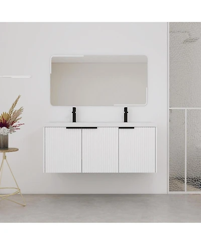 Sillysis 48 Inch Floating Bathroom Vanity with Double Resin Sink, Soft Close Doors, Large Storage Cabinet for Modern Home