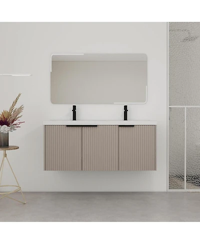 Sillysis 48 Inch Floating Bathroom Vanity with Double Resin Sink, Soft Close Doors, Large Storage Cabinet for Modern Home