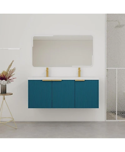 Sillysis 48 Inch Floating Bathroom Vanity with Double Resin Sink, Soft Close Doors, Large Storage Cabinet for Modern Home