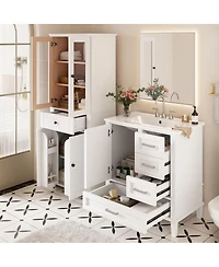 Sillysis 30 Inch Bathroom Vanity Set with Tall Storage Cabinet, Ceramic Sink, Soft Close Drawers for Modern