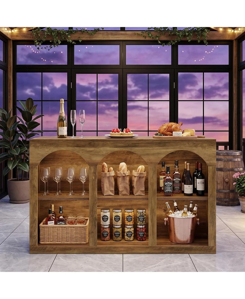 Tribesigns Kitchen Island with Storage, 55-inch Counter Height Stationary Kitchen Table with 2-Tier Shelves and Large Worktop