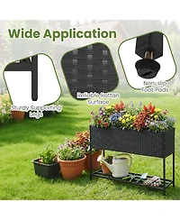 Gymax Elevated Planter Box Raised Garden Bed Rattan Surface Bottom Storage Shelf