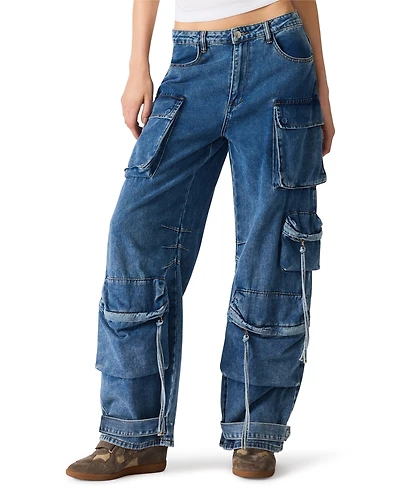 Steve Madden Women's Duo Denim Cotton Cargo Pants