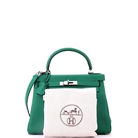 Pre-Owned HERMES Kelly 28 Handbag Green Togo with Palladium Hardware