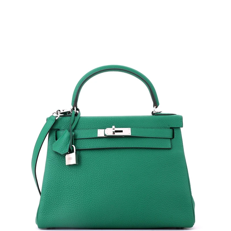 Pre-Owned HERMES Kelly 28 Handbag Green Togo with Palladium Hardware