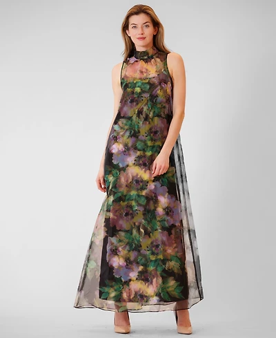julia jordan Women's Halter Neck Satin Overlay Dress