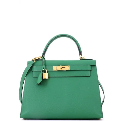 Pre-Owned Hermes Kelly 28 Handbag Green Epsom with Gold Hardware
