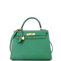 Pre-Owned Hermes Kelly 28 Handbag Green Epsom with Gold Hardware