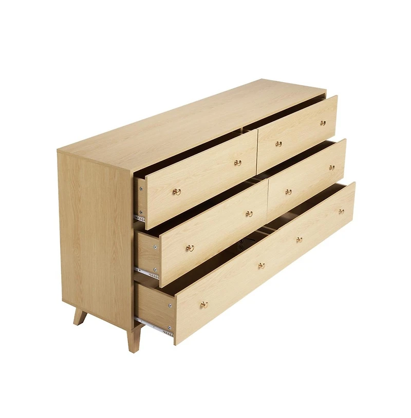 Sugift 6 Drawer Dresser Wooden Chest of Drawers with Sliding Anti-tip Device Modern