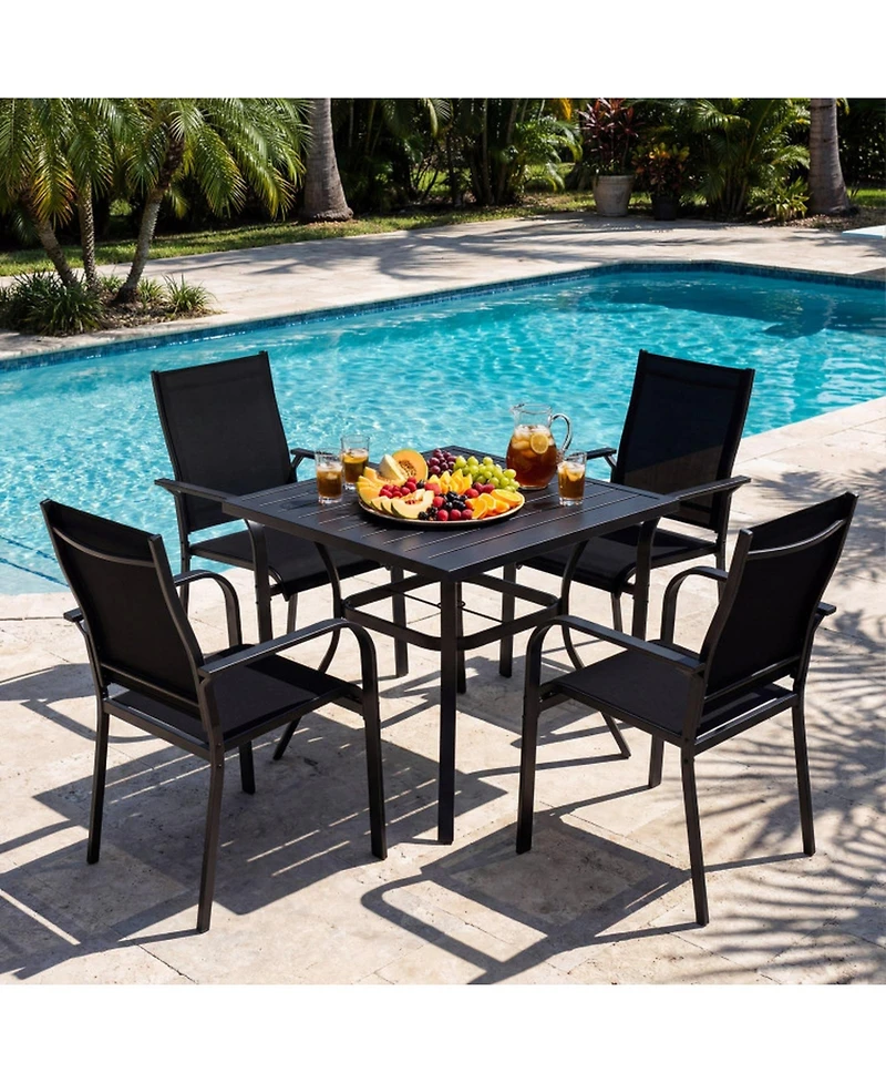 Sugift 5 Piece Patio Dining Set for 4 with Square Table and Stackable Chairs