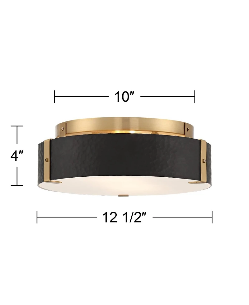 Possini Euro Design Elise Mid Century Modern Ceiling Light Flush-Mount Fixture Gold 2-Light Black Shade for Bedroom House