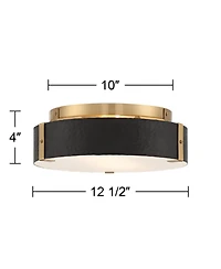 Possini Euro Design Elise Mid Century Modern Ceiling Light Flush-Mount Fixture Gold 2-Light Black Shade for Bedroom House
