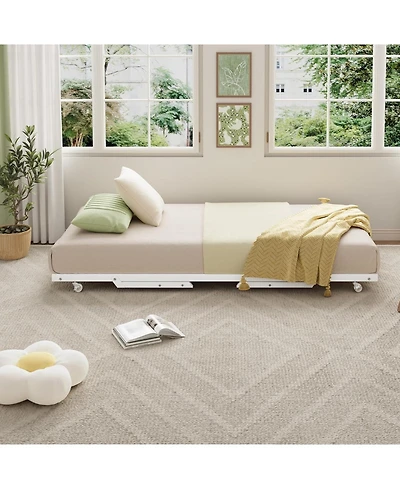 gaomon Pop-Up Metal Trundle Bed Frame - Collapsible, Lockable Casters, Steel Slat Support