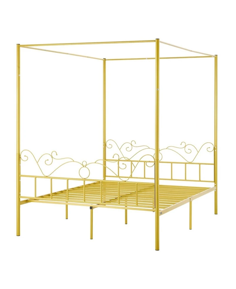 Sugift Canopy Bed Frame Metal Four Poster with Minimalist Headboard