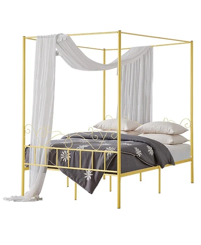 Sugift Canopy Bed Frame Metal Four Poster with Minimalist Headboard