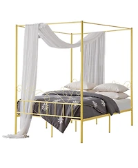 Sugift Canopy Bed Frame Metal Four Poster with Minimalist Headboard
