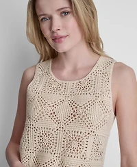 Dkny Jeans Women's Sleeveless Crochet Square Knit Tank Top