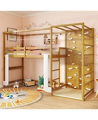 Slickblue Wooden Loft Bed with Climbing Ladder Jungle Gym Design