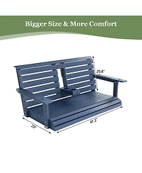 Mega Casa 2-Seat Poly Lumber Hips Porch Swing with Foldable Cup Holders and Curved Deep Seat for Outdoor Garden
