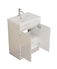 Sillysis 24 Inch Freestanding Bathroom Vanity with Ceramic Sink, Soft Close Doors, Modern Glossy White Srorage Cabinet