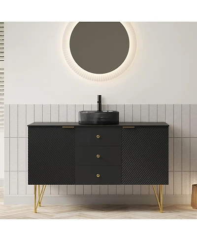 Sillysis 48 Inch Freestanding Bathroom Vanity with Sink, Sintered Stone Top, 3 Drawers and 2 Doors Storage, Pre-Assembled