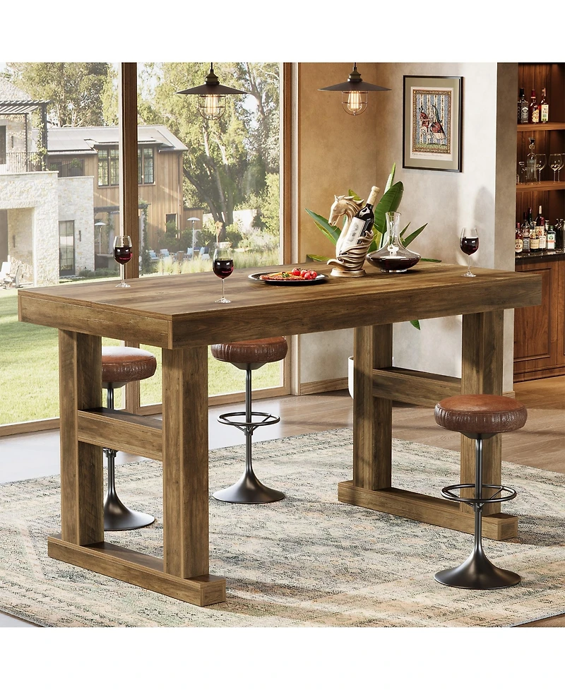 Tribesigns 63" Counter Height Bar Table, Industrial Bar Dining Table for 4-6, Kitchen Island Pub Table for Home Bar, Dining Room
