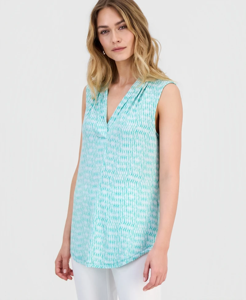 Jm Collection Women's Printed Sleeveless V-Neck Knit Top
