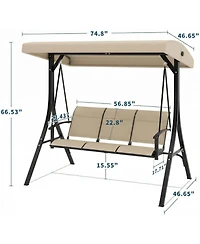 gaomon 3-Seat Outdoor Patio Swing Chair, Porch Hanging Bench with Adjustable Canopy, Armrests, and Breathable Textilene Fabric for Garden, Backyard