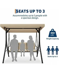 gaomon 3-Seat Outdoor Patio Swing Chair, Porch Hanging Bench with Adjustable Canopy, Armrests, and Breathable Textilene Fabric for Garden, Backyard