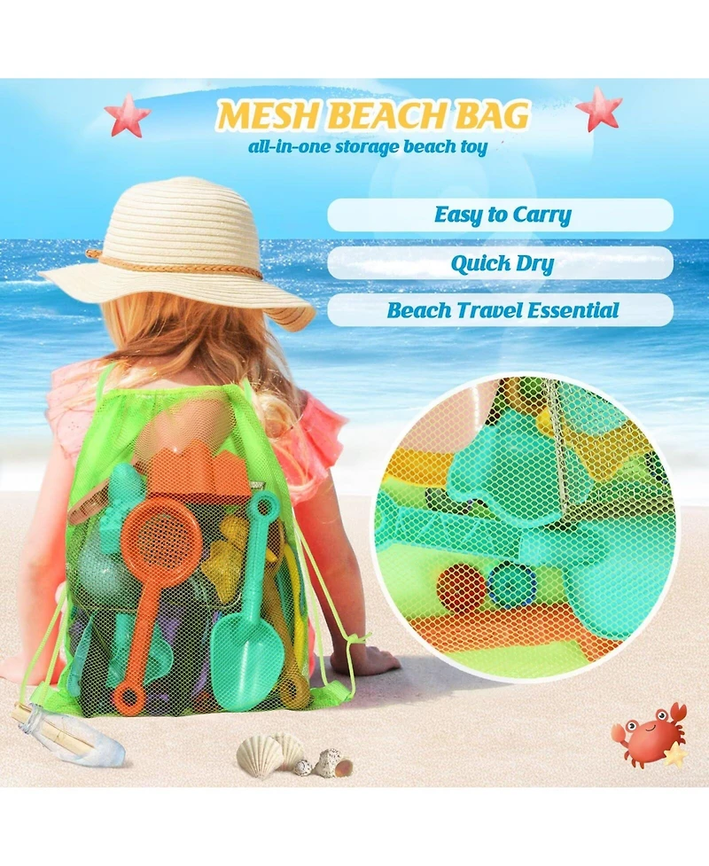 Gnuadz 19PCS Beach Sand Toys Collapsible Bucket Sifter Shovel Castle Molds Mesh Bag