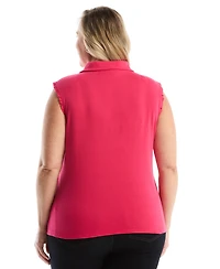 Rafaella Plus Ruffle Trim Sleeveless Polo Shirt