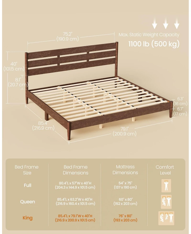 Slickblue King Bed Frame with Led Headboard Charging Station Storage
