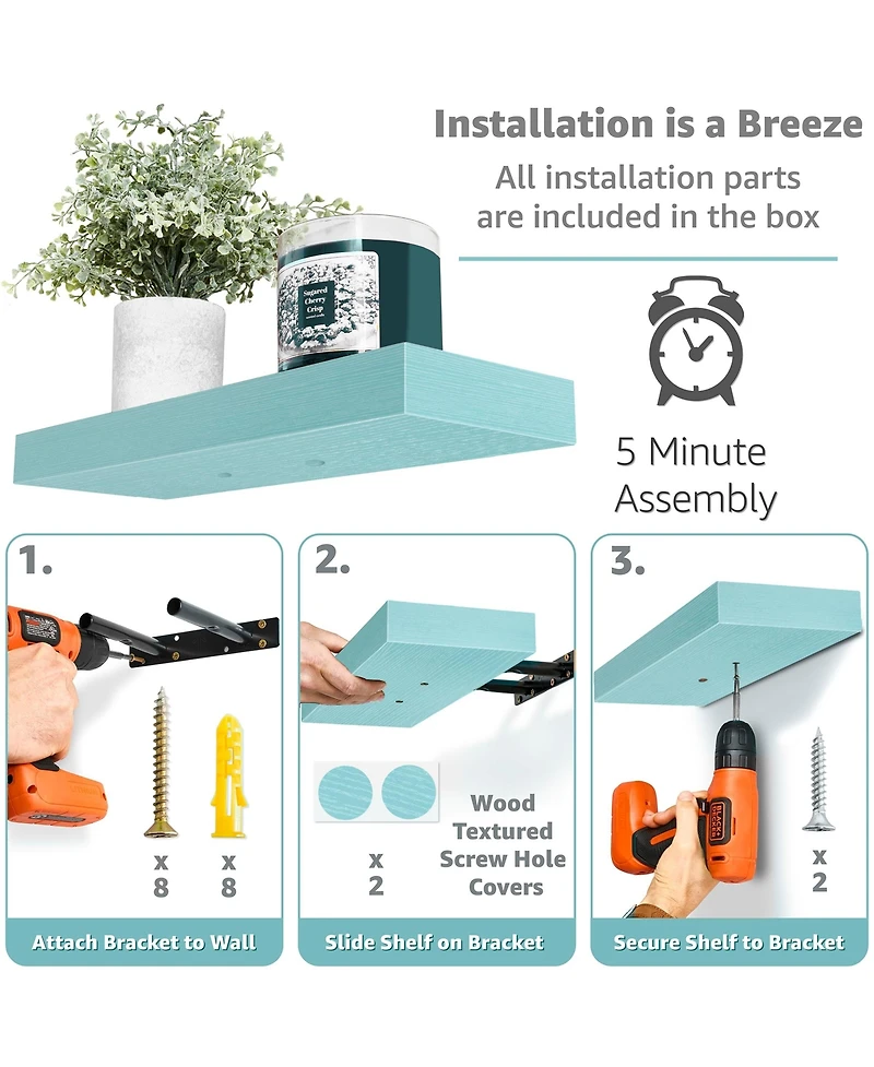Sorbus 3 Pack Floating Wall Shelves - for Bedroom, Kitchen, Living Room, Office, etc