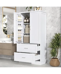 Busdays Tall Bathroom Storage Cabinet 2 Doors 2 Drawers Adjustable Shelf Mdf Board Two Packages