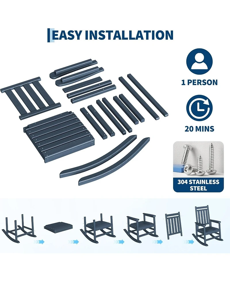 gaomon Hdpe Rocking Chair Outdoor Set of 4 with 2 Side Table - All Weather Resistant Poly High Back Porch Rocker Chairs